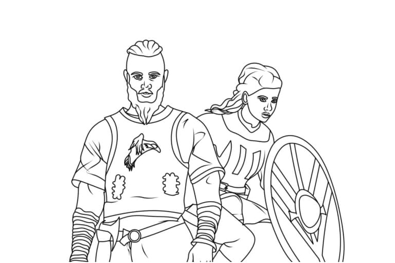 Ragnar and Lagertha, the Viking Duo Coloring Page