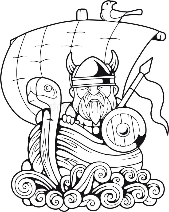 Simple Viking on a Boat Coloring Page