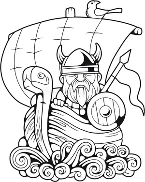 Simple Viking on a Boat Coloring Page