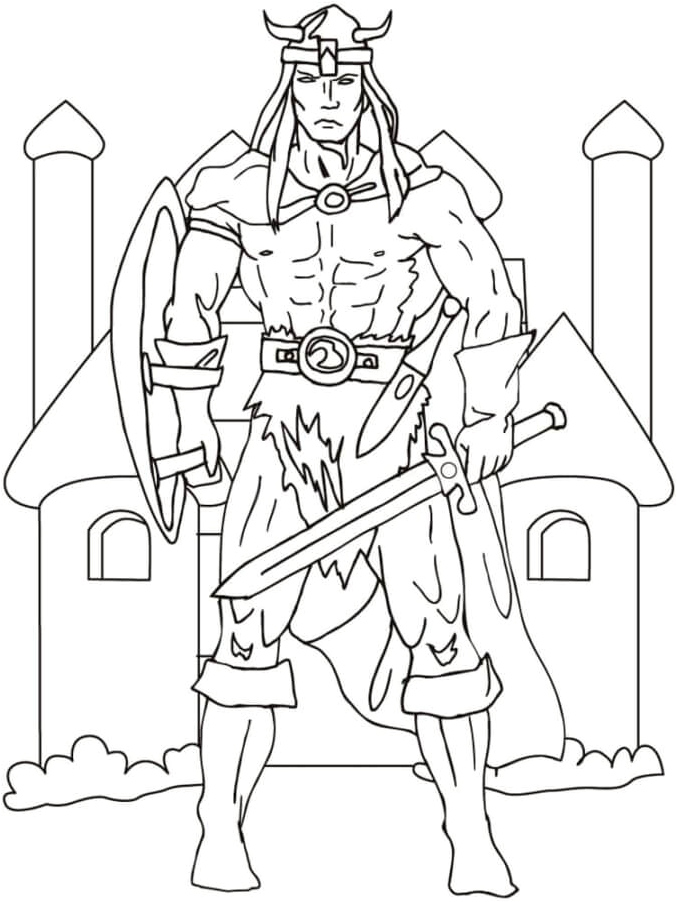 Viking Warrior with Sword in Hand Coloring Page