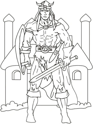 Viking Warrior with Sword in Hand Coloring Page