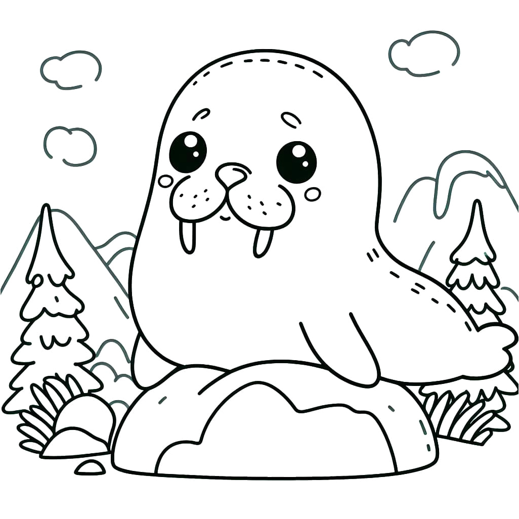 Sweet Walrus Coloring Page