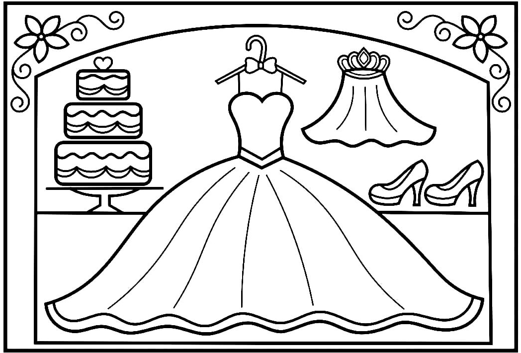 Basic Bridal Gown Coloring Page