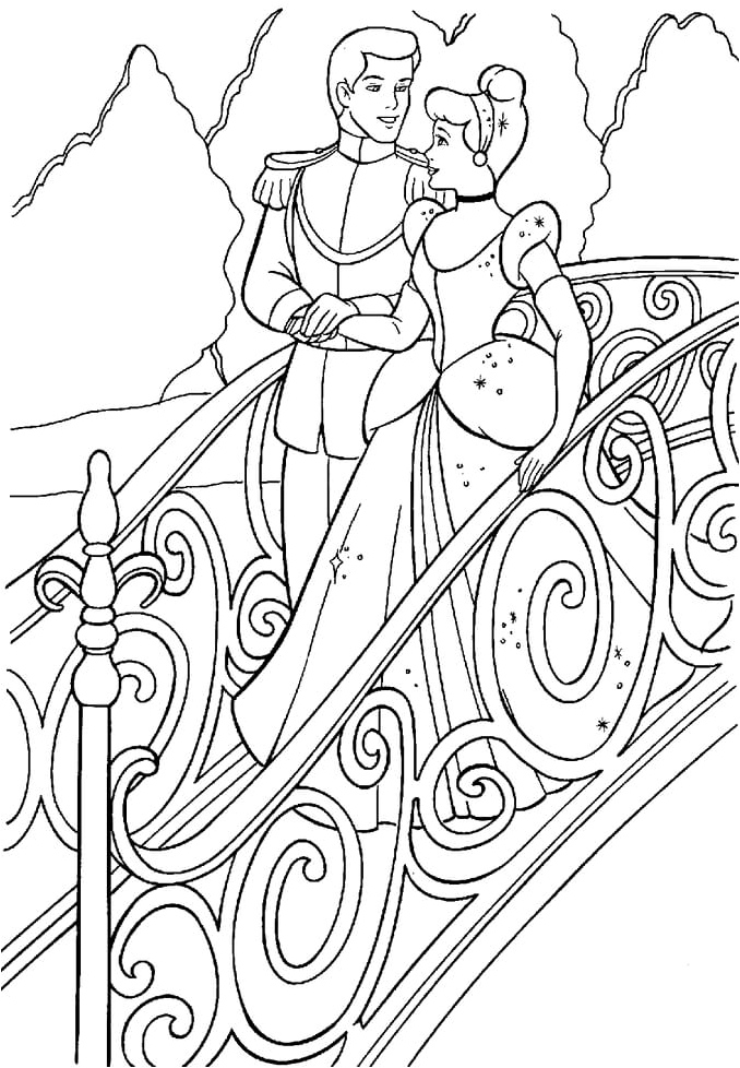 Cinderella and the Prince on Their Wedding Day Coloring Page