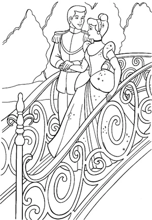 Cinderella and the Prince on Their Wedding Day Coloring Page