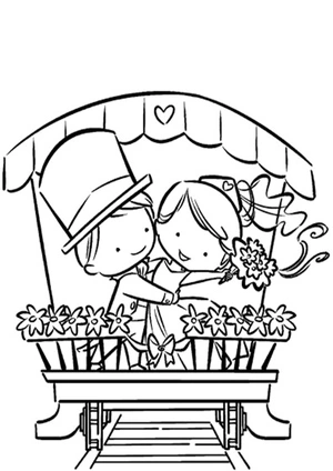 Drawing of a Bride and Groom with Flowers Coloring Page