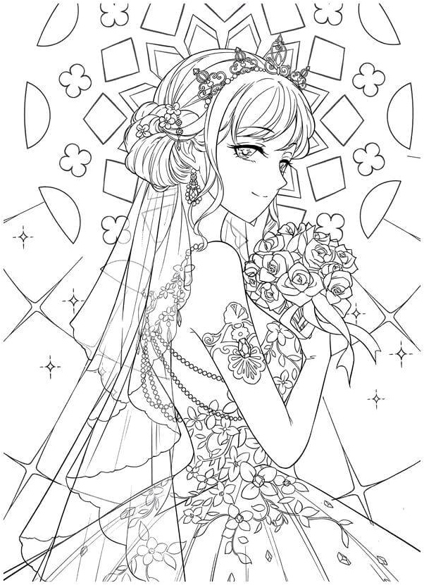 Wedding Anime Girls Coloring Page