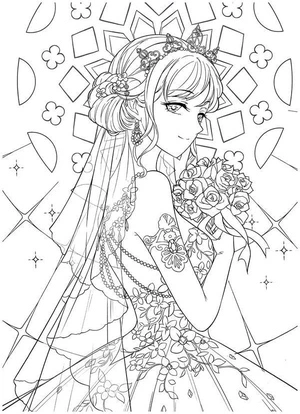 Wedding Anime Girls Coloring Page