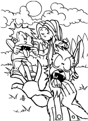 Children and Werewolf Coloring Page