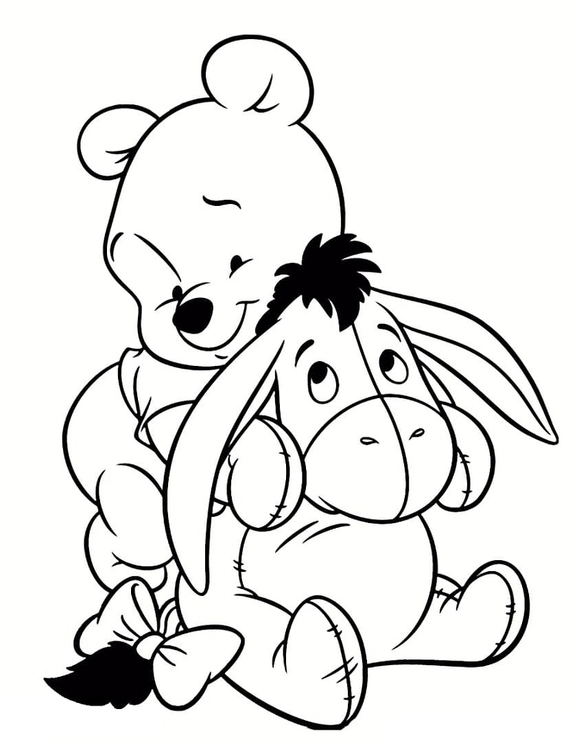 Adorable Winnie the Pooh and Eeyore Coloring Page