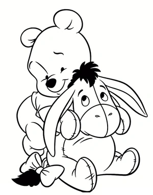 Adorable Winnie the Pooh and Eeyore Coloring Page