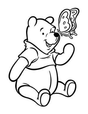 Winnie the Pooh with a Butterfly Coloring Page