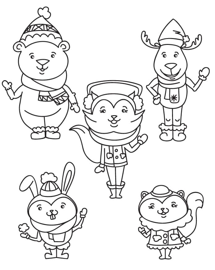Adorable Winter Animals Coloring Page