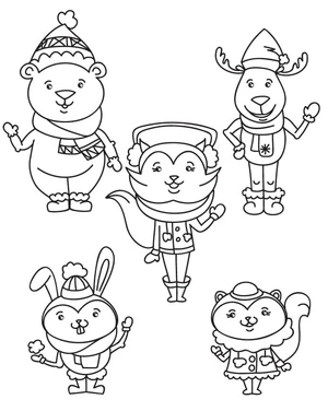 Adorable Winter Animals Coloring Page