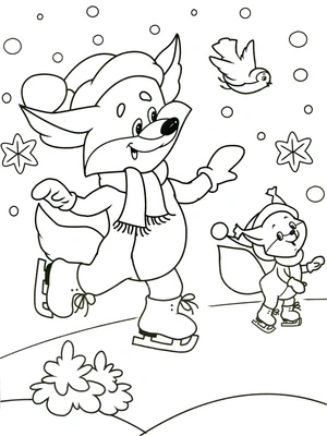 Foxes in Winter Coloring Page