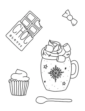 Winter Food and Drinks Coloring Page