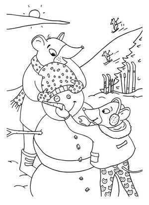 Winter Mice Coloring Page