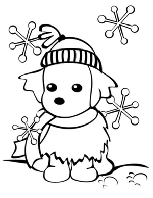 Winter Puppy with Snowflakes Coloring Page