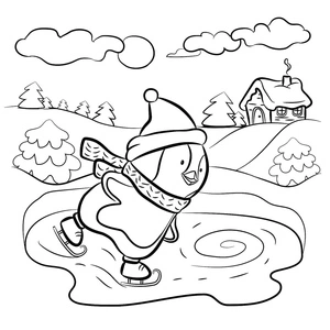 Winter Skating Penguin Coloring Page