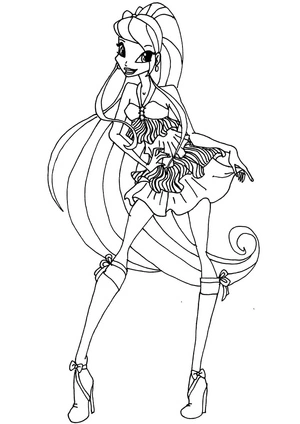 Printable Coloring Page of the Winx Club Character Stella. Coloring Page