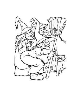 Three Halloween Witches - Coloring Page Coloring Page