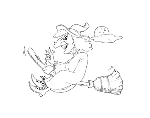 Witch Flying on Halloween Coloring Page