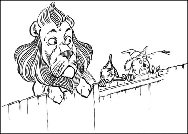 The main characters of the tale peek from behind the fence. Coloring Page