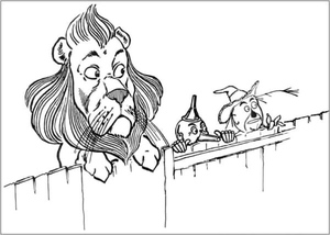The main characters of the tale peek from behind the fence.