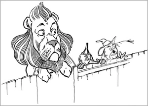 The main characters of the tale peek from behind the fence. Coloring Page