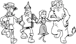 The Scarecrow, the Tin Woodman, Ellie, and the Cowardly Lion Coloring Page