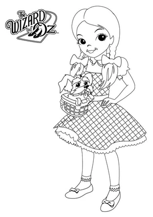 Toto is hiding in Ellie's basket. Coloring Page