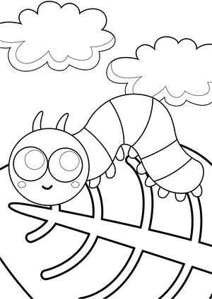 Adorable Worm on a Leaf Coloring Page