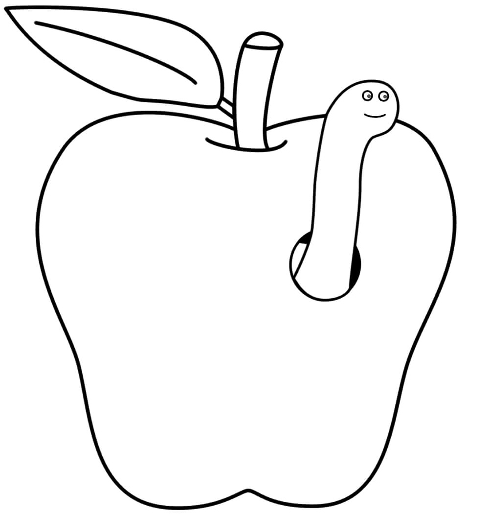 Apple With Worm Coloring Page Coloring Page