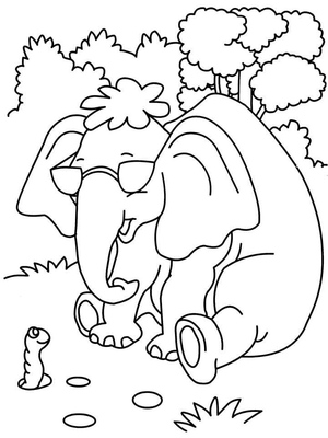 Elephant and Worm Coloring Page
