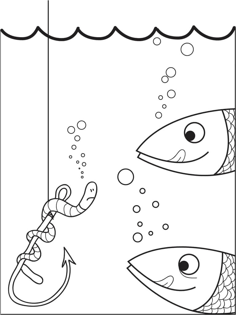 Two Fish with a Worm Coloring Page