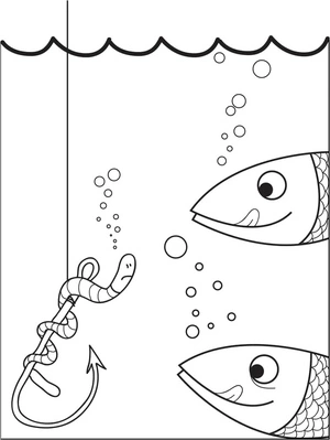 Two Fish with a Worm Coloring Page