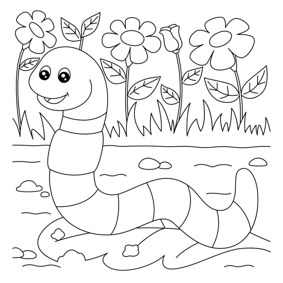 Worm with Floral Patterns Coloring Page