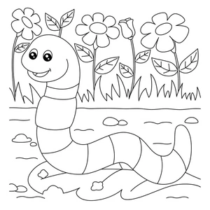 Worm with Floral Patterns Coloring Page