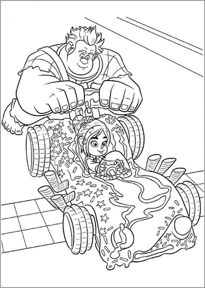 Ralph and Vanellope in a Racing Car Coloring Page