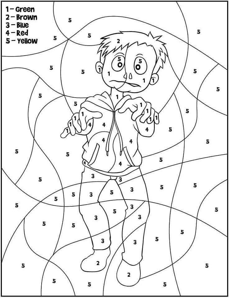 Color By Number Zombie Coloring Page