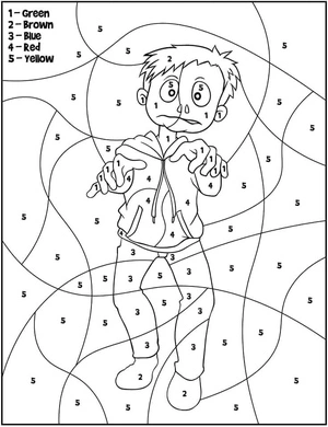 Color By Number Zombie Coloring Page
