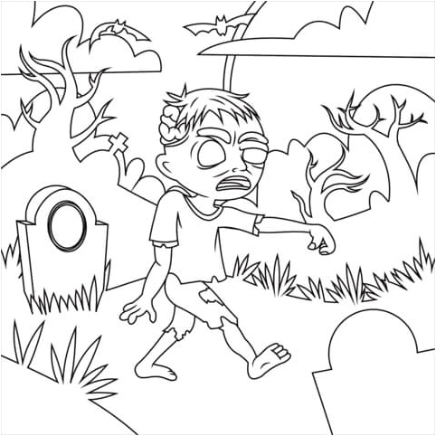 Zombie Strolling through the Graveyard Coloring Page
