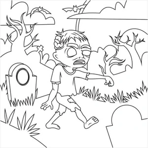 Zombie Strolling through the Graveyard Coloring Page