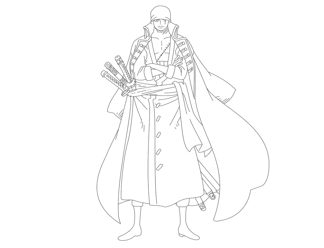 Zoro in a Standing Pose Coloring Page